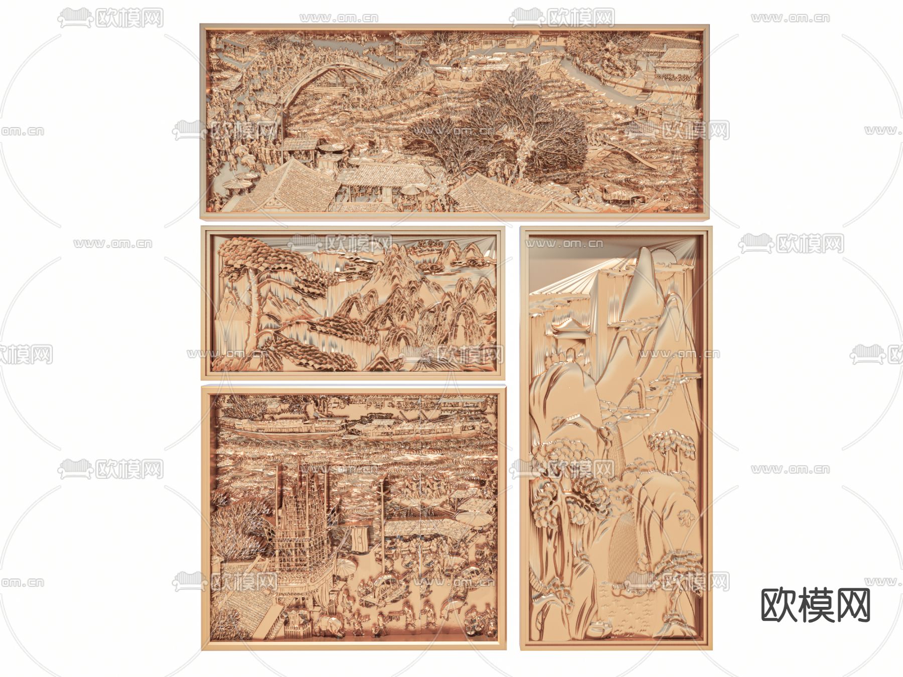 中式浮雕景墙 照壁墙su模型下载（渲染图2）