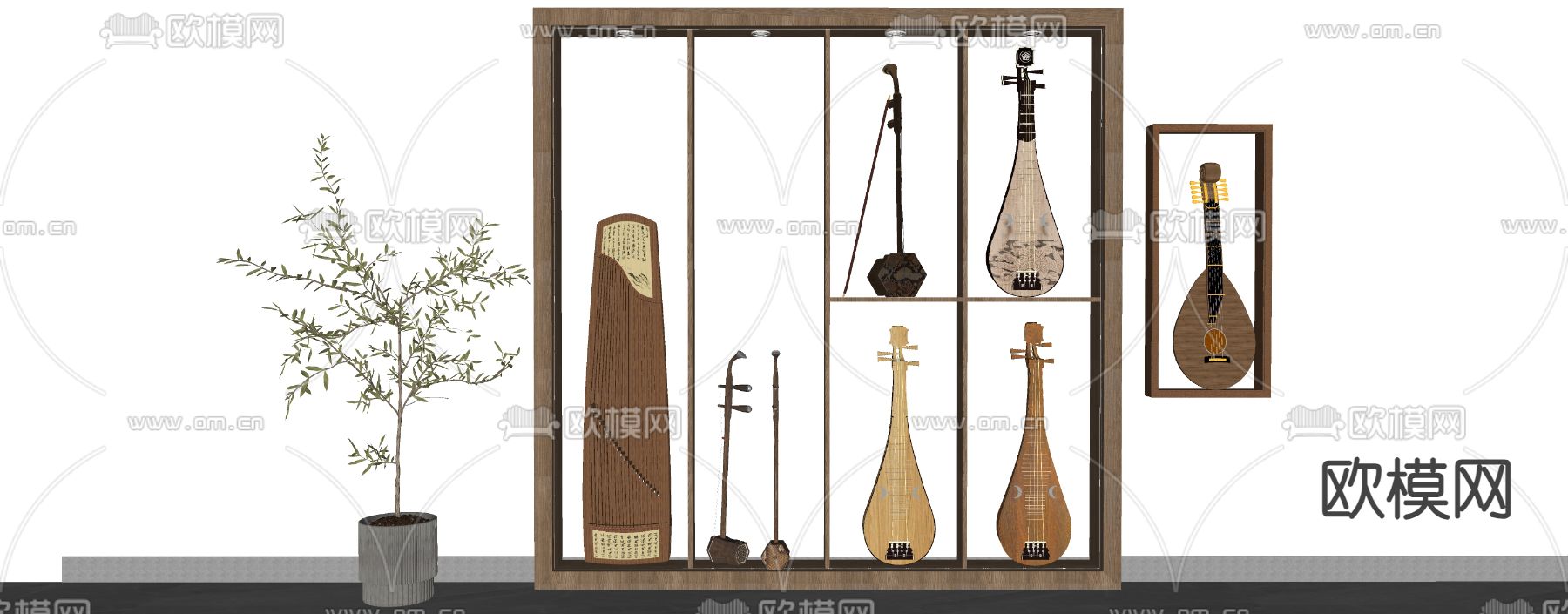 中式古筝 琵琶su模型下载（渲染图1）