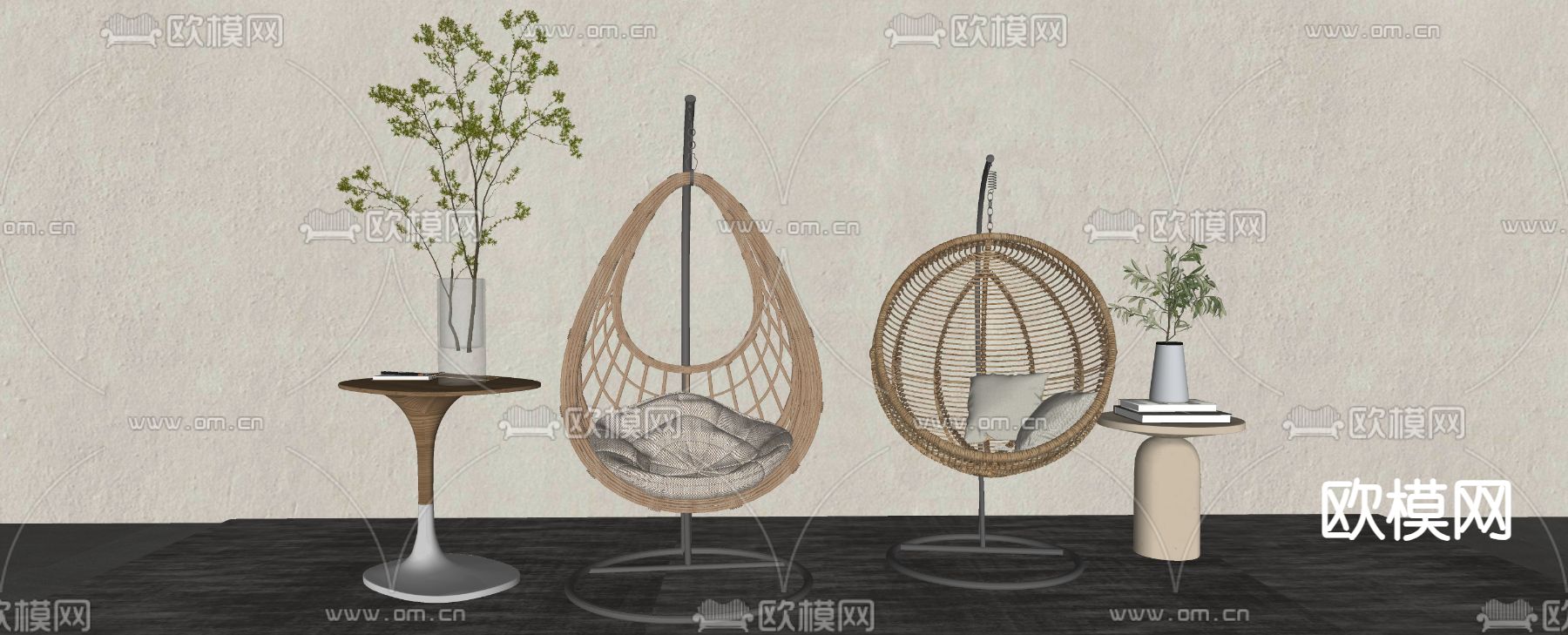 现代吊椅 秋千椅su模型下载（渲染图1）