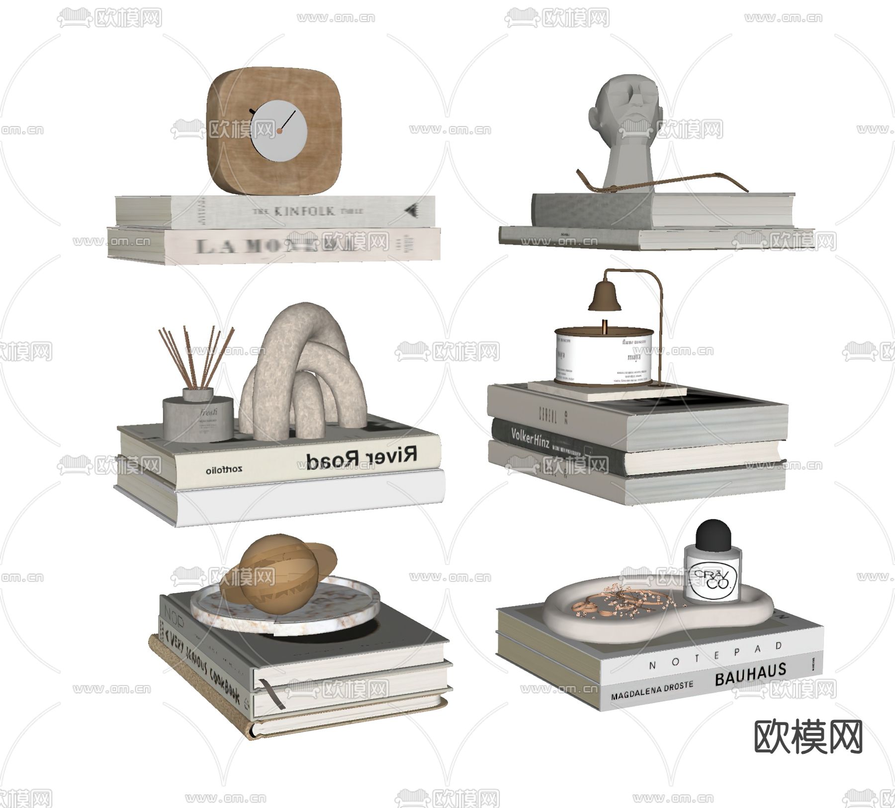 奶油风饰品摆件 书籍 陶瓷器皿 花瓶su模型下载（渲染图1）