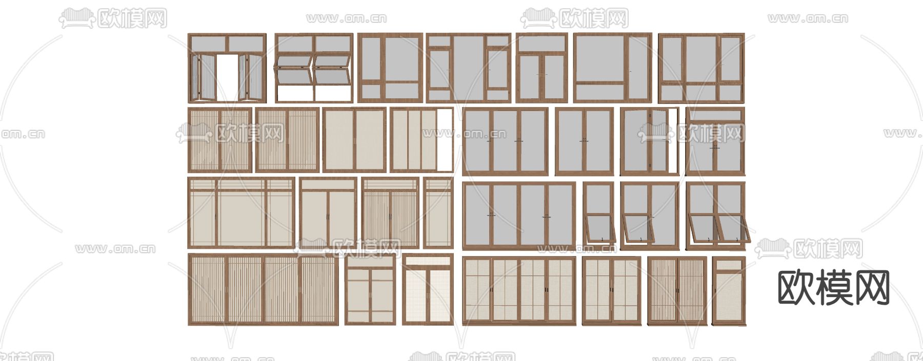 日式窗户 平开窗 折叠窗su模型下载（渲染图1）