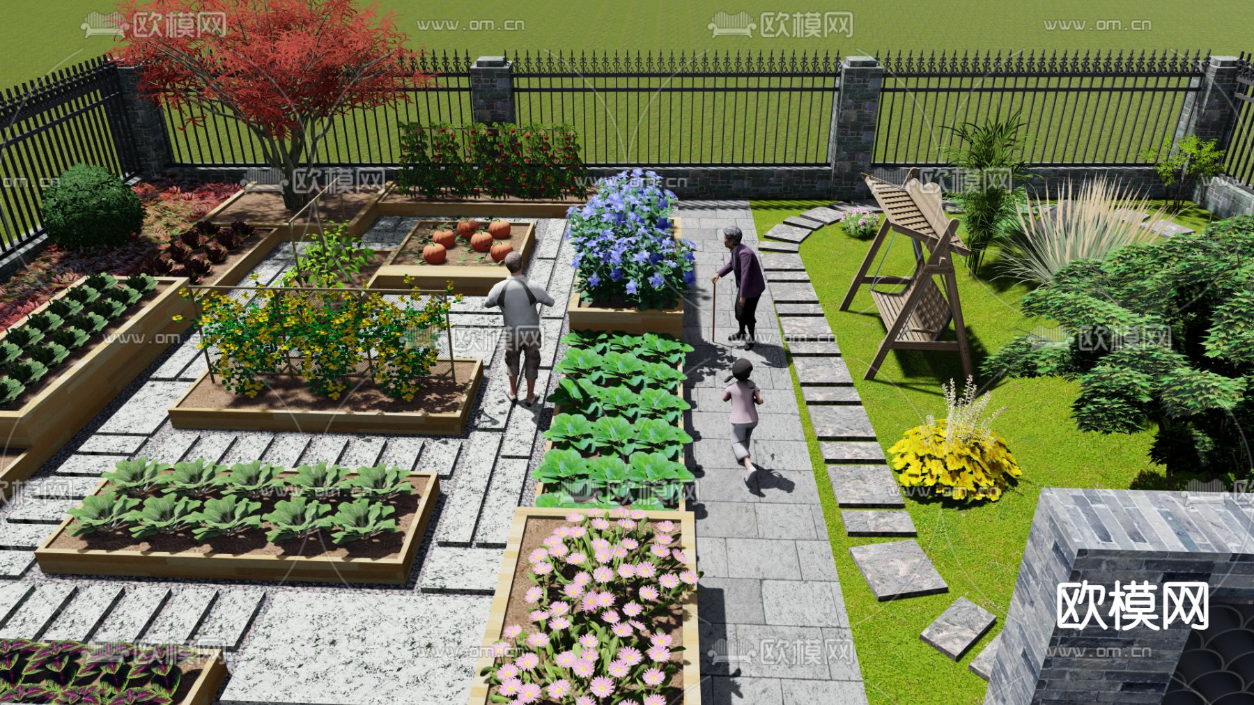 菜地景观 别墅庭院su模型下载（渲染图1）