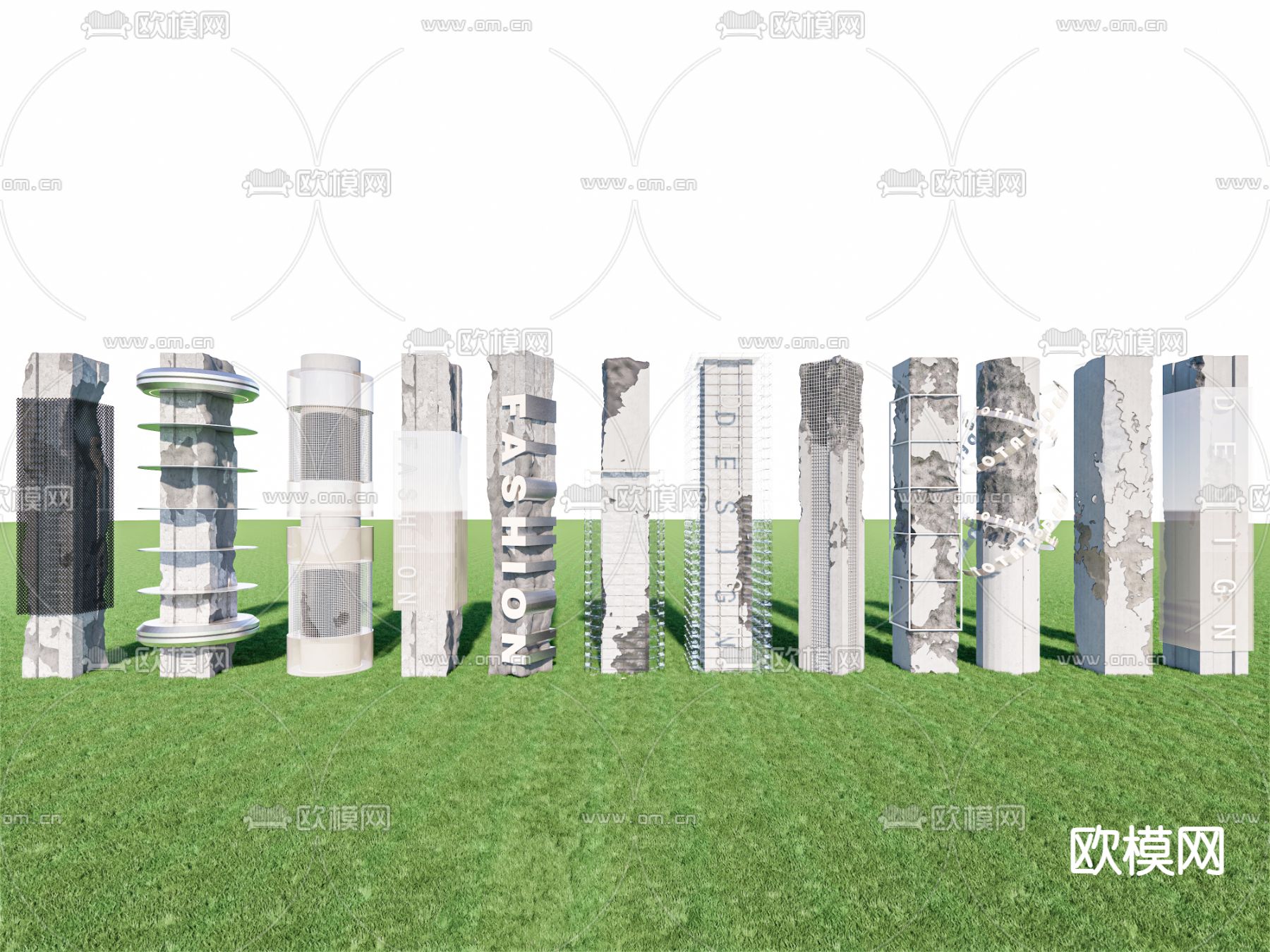 现代装饰柱 柱子 包柱su模型下载（渲染图1）