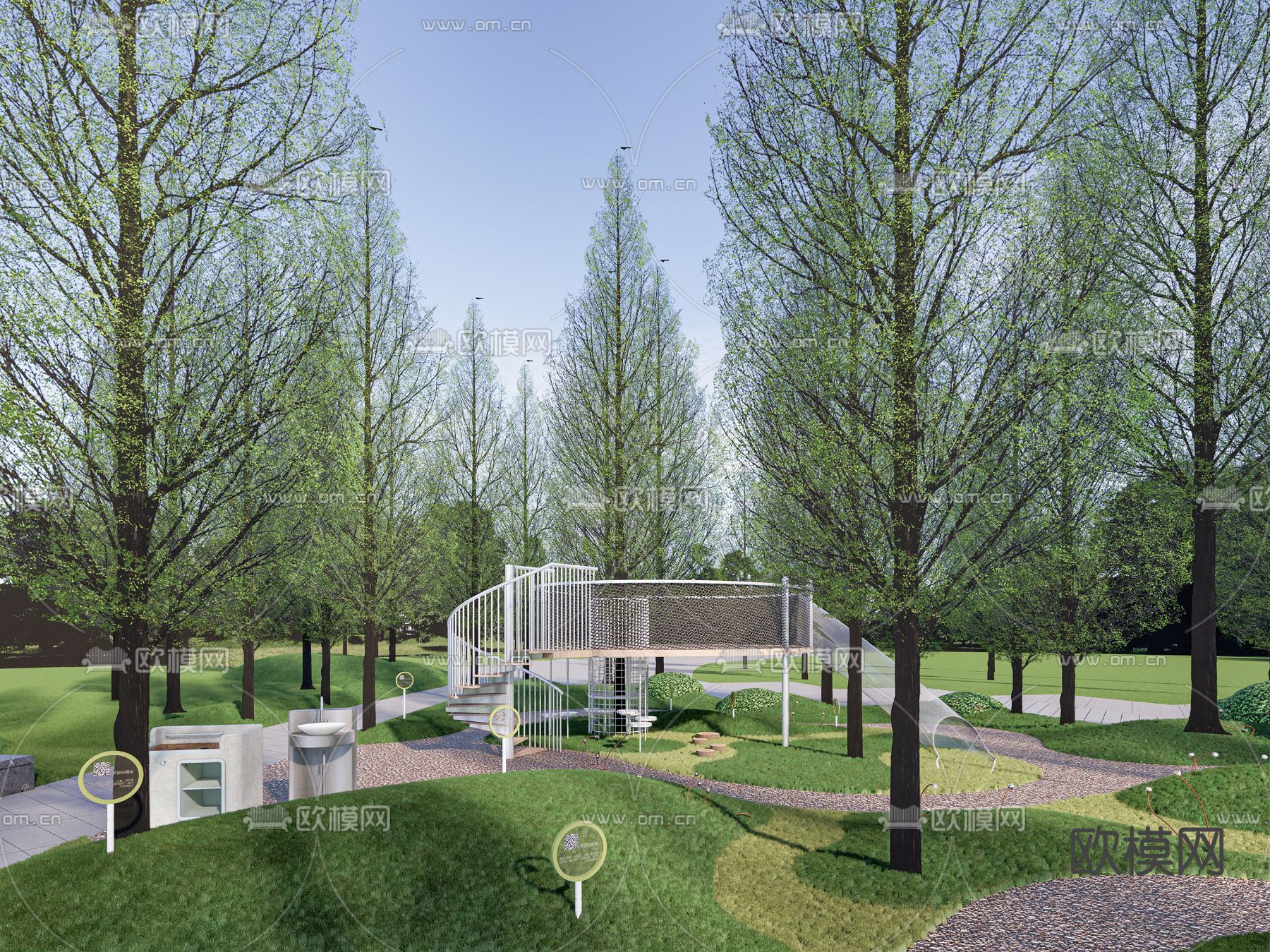 现代 儿童游乐区su模型下载（渲染图1）