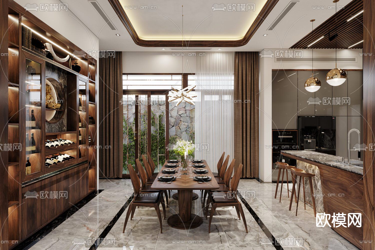 别墅客厅 别墅中空3d模型下载（渲染图3）