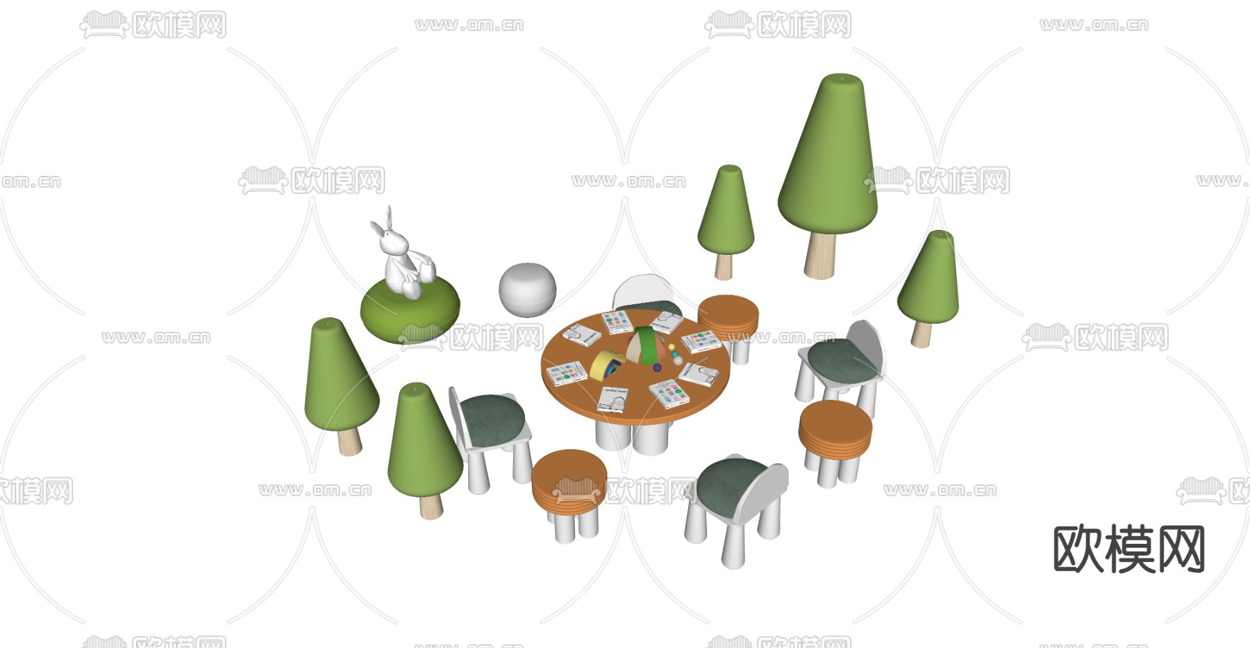 现代儿童桌椅su模型下载（渲染图1）