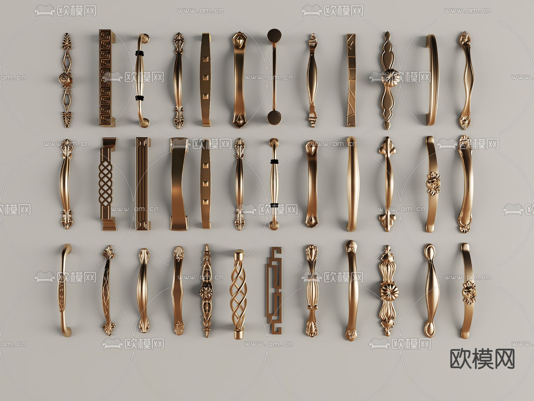 欧式门把手 衣柜拉手3d模型下载