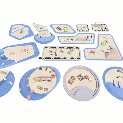 儿童沙坑 沙坑游乐器材 塑胶场地su模型
