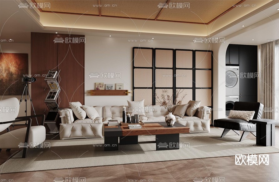 中古风客厅3d模型下载(渲染图2)