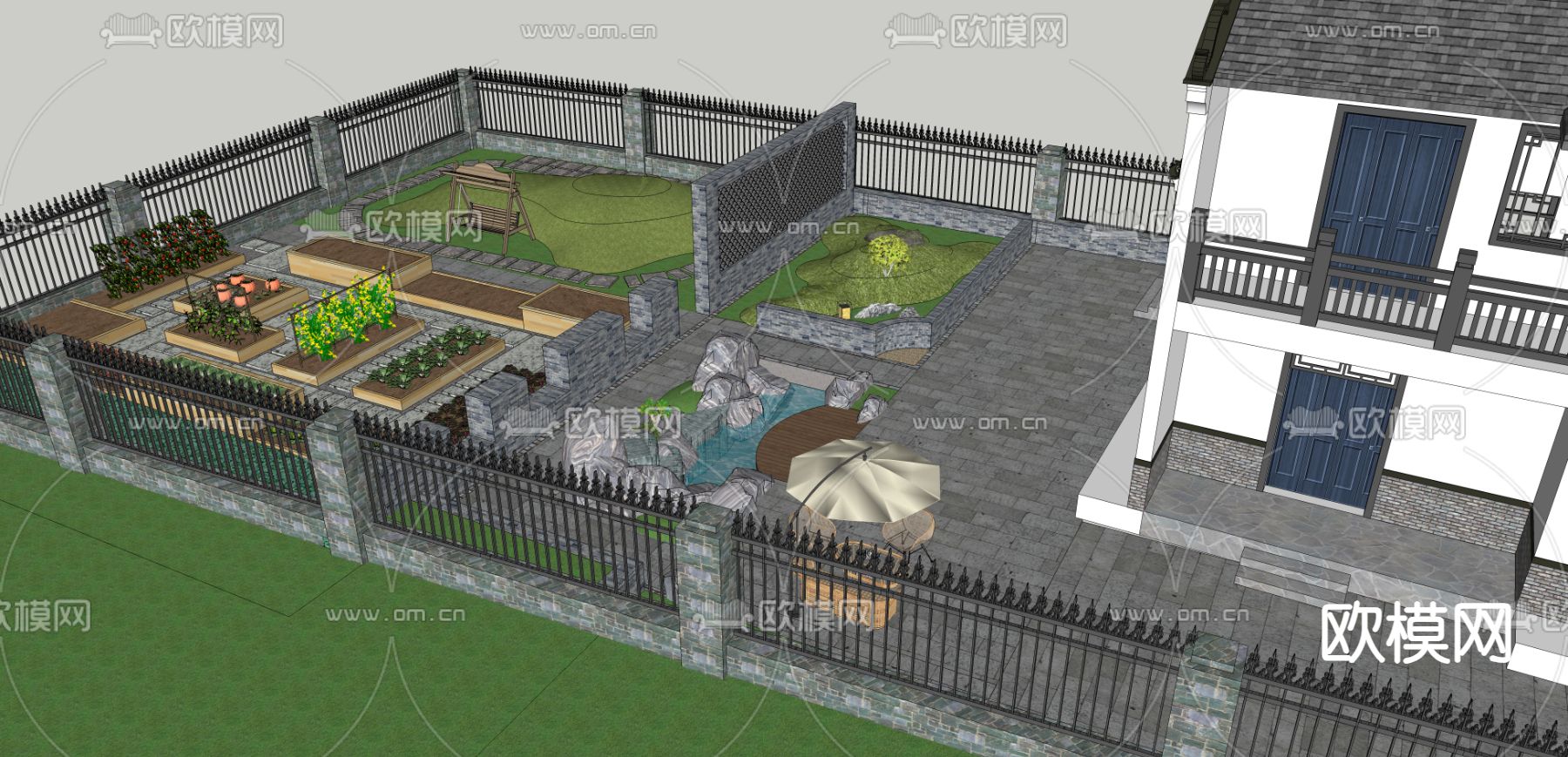菜地景观 别墅庭院su模型下载（渲染图4）