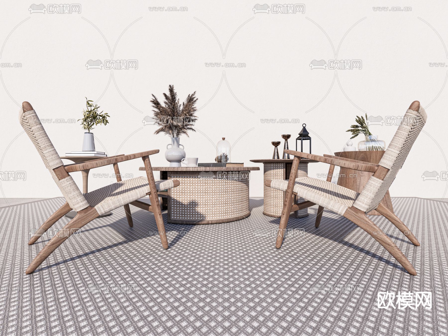 侘寂户外椅 藤编休闲椅su模型下载（渲染图3）