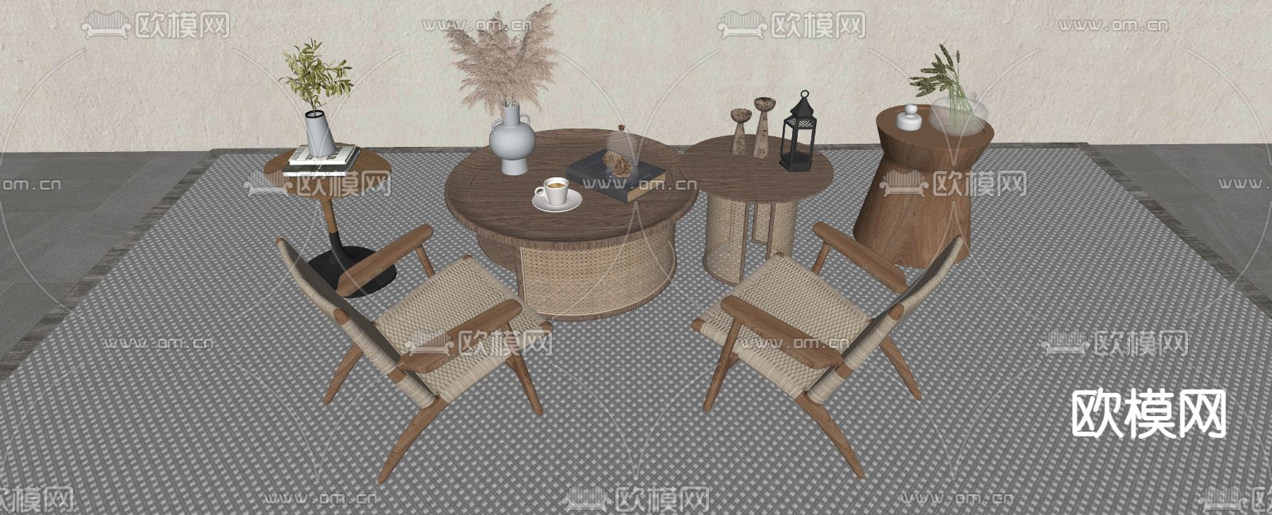 侘寂户外椅 藤编休闲椅su模型下载（渲染图2）