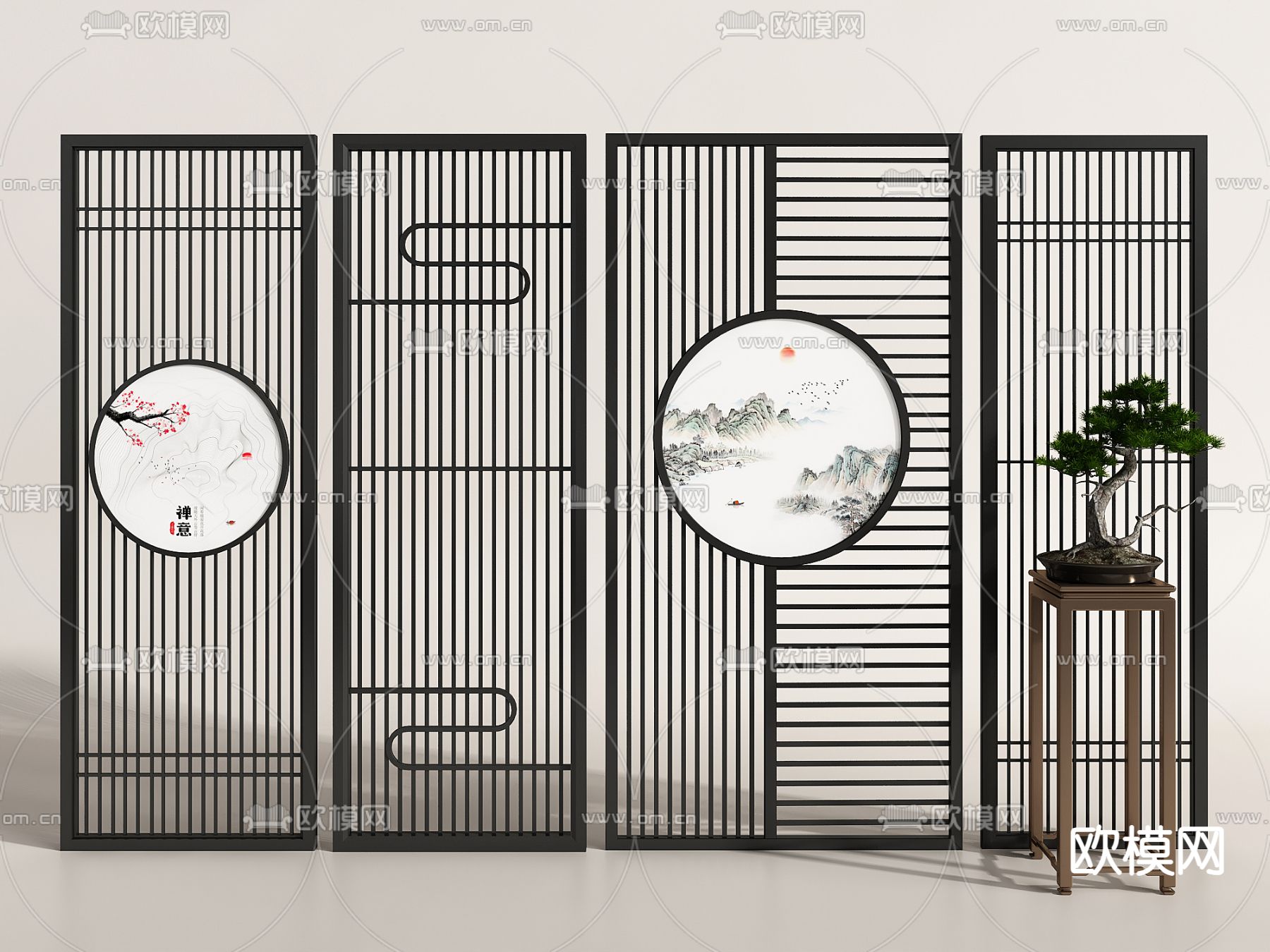 新中式屏风 隔断3d模型下载