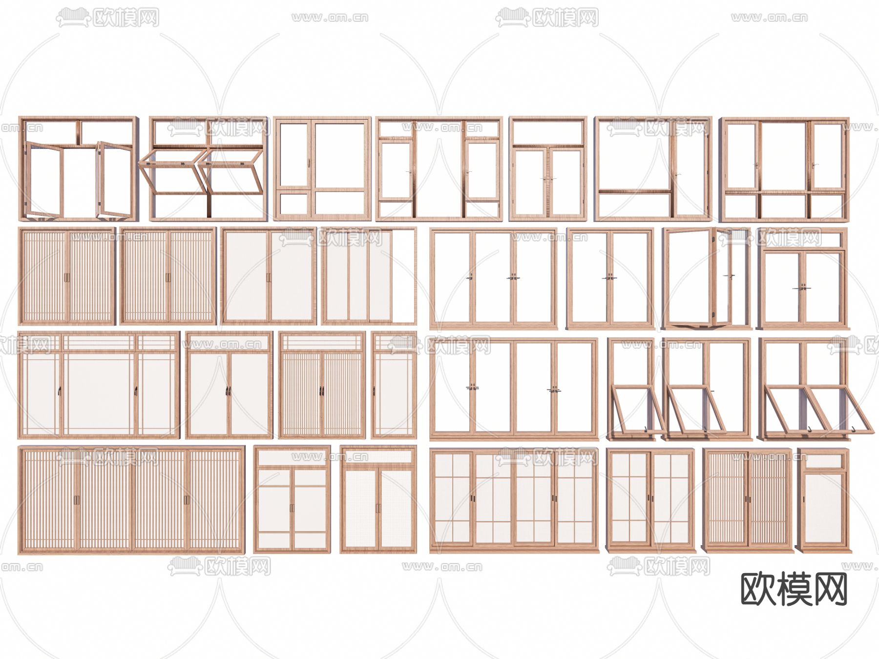 日式窗户 平开窗 折叠窗su模型下载（渲染图2）