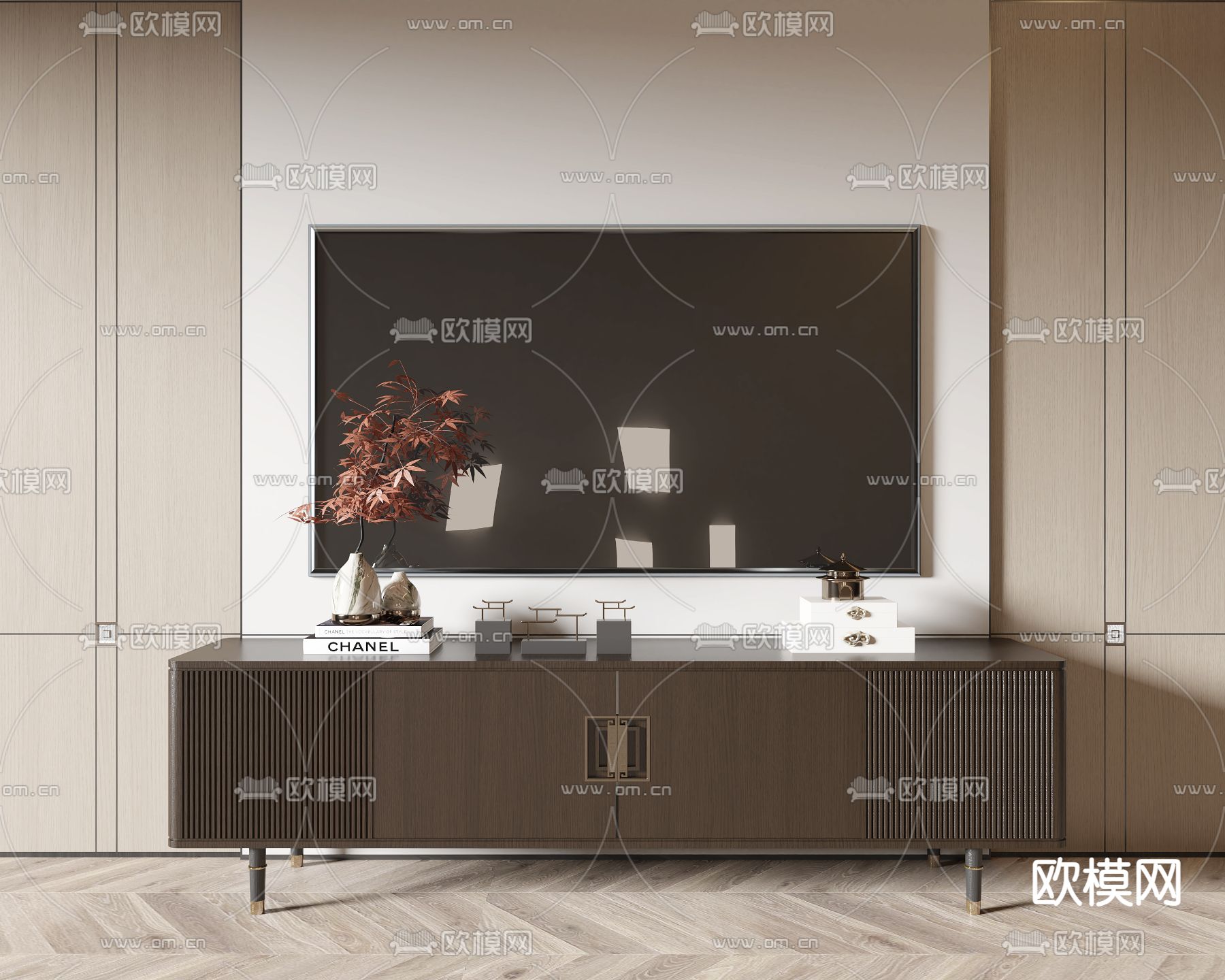 新中式电视柜3d模型下载