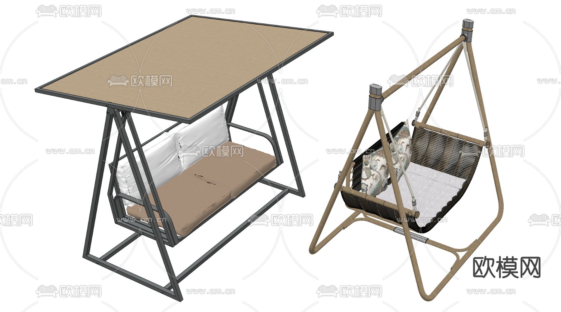 现代吊椅 户外秋千su模型下载（渲染图1）