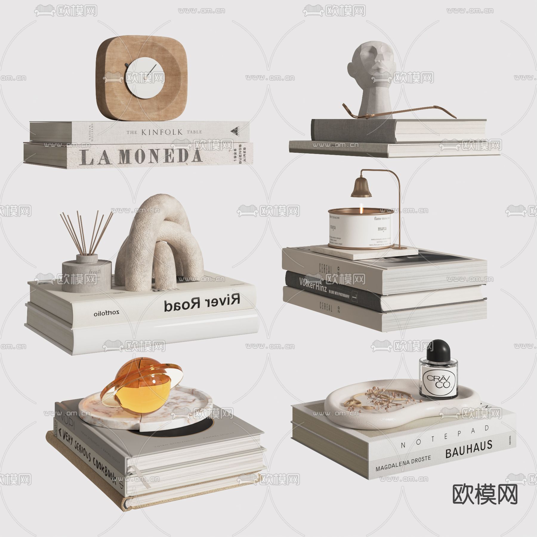 奶油风饰品摆件 书籍 陶瓷器皿 花瓶su模型下载（渲染图2）