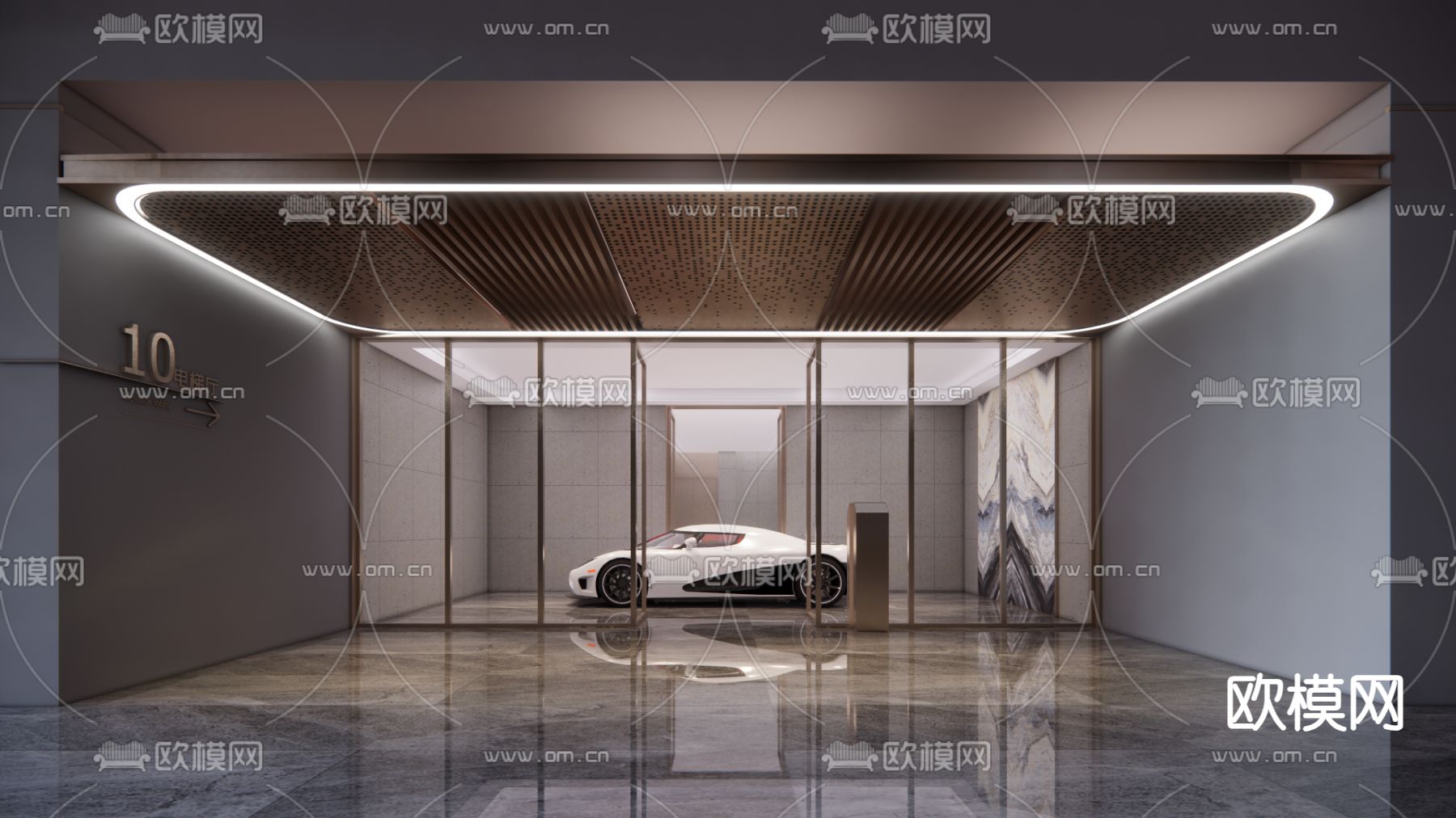 电梯厅 大堂su模型下载（渲染图2）