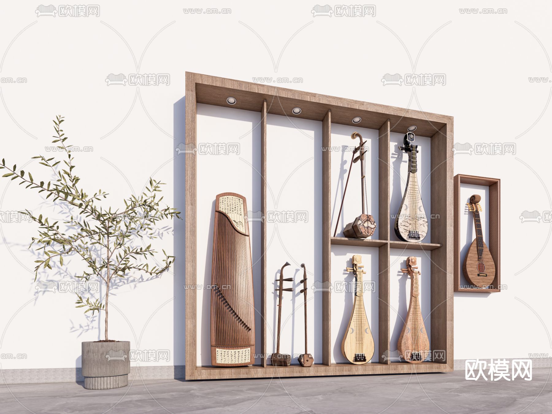 中式古筝 琵琶su模型下载（渲染图3）