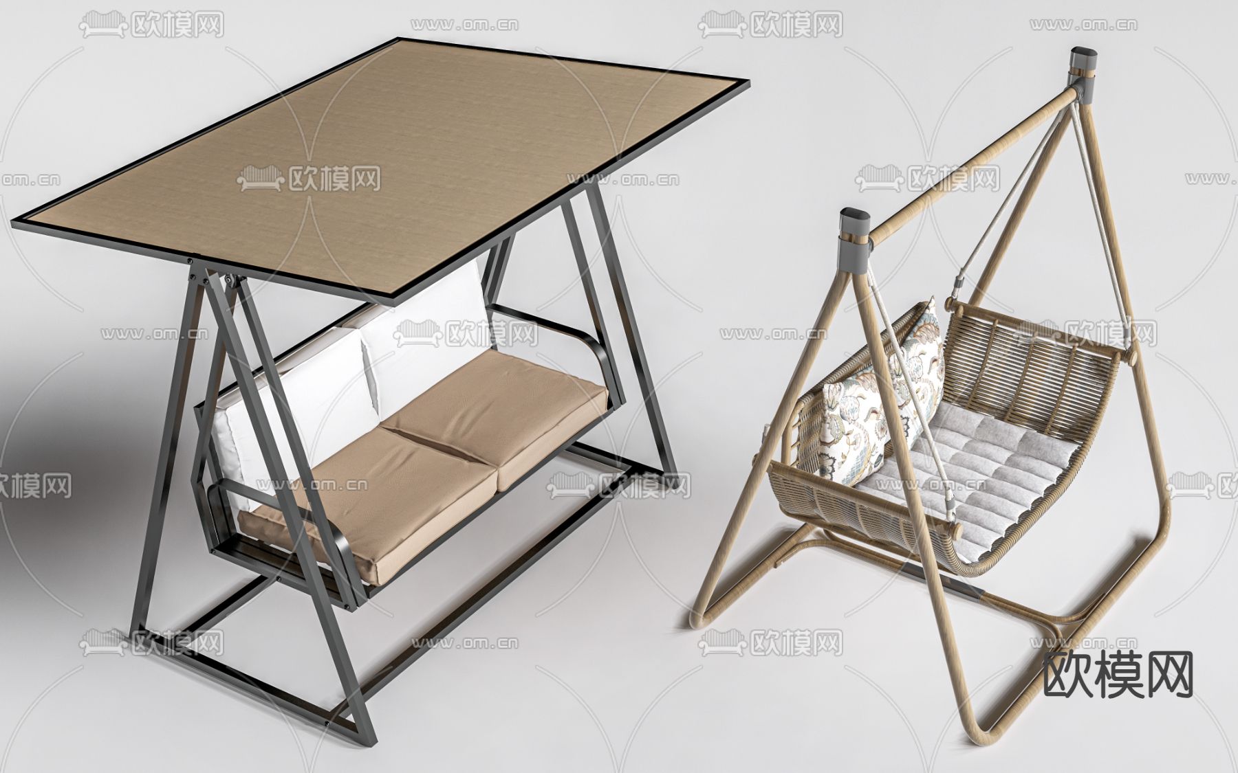 现代吊椅 户外秋千su模型下载（渲染图2）