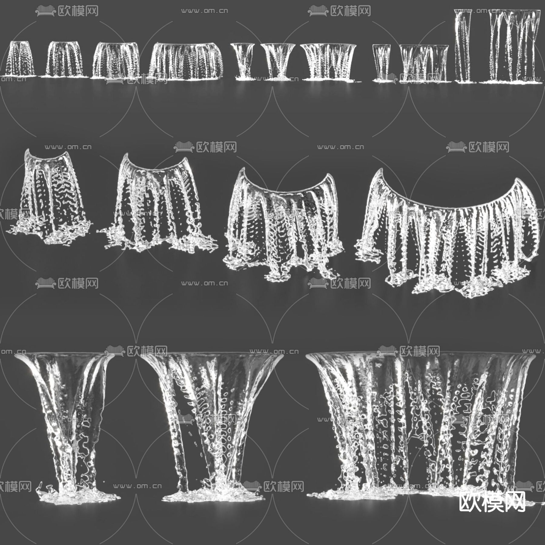 喷泉 流水 瀑布 水幕3d模型下载