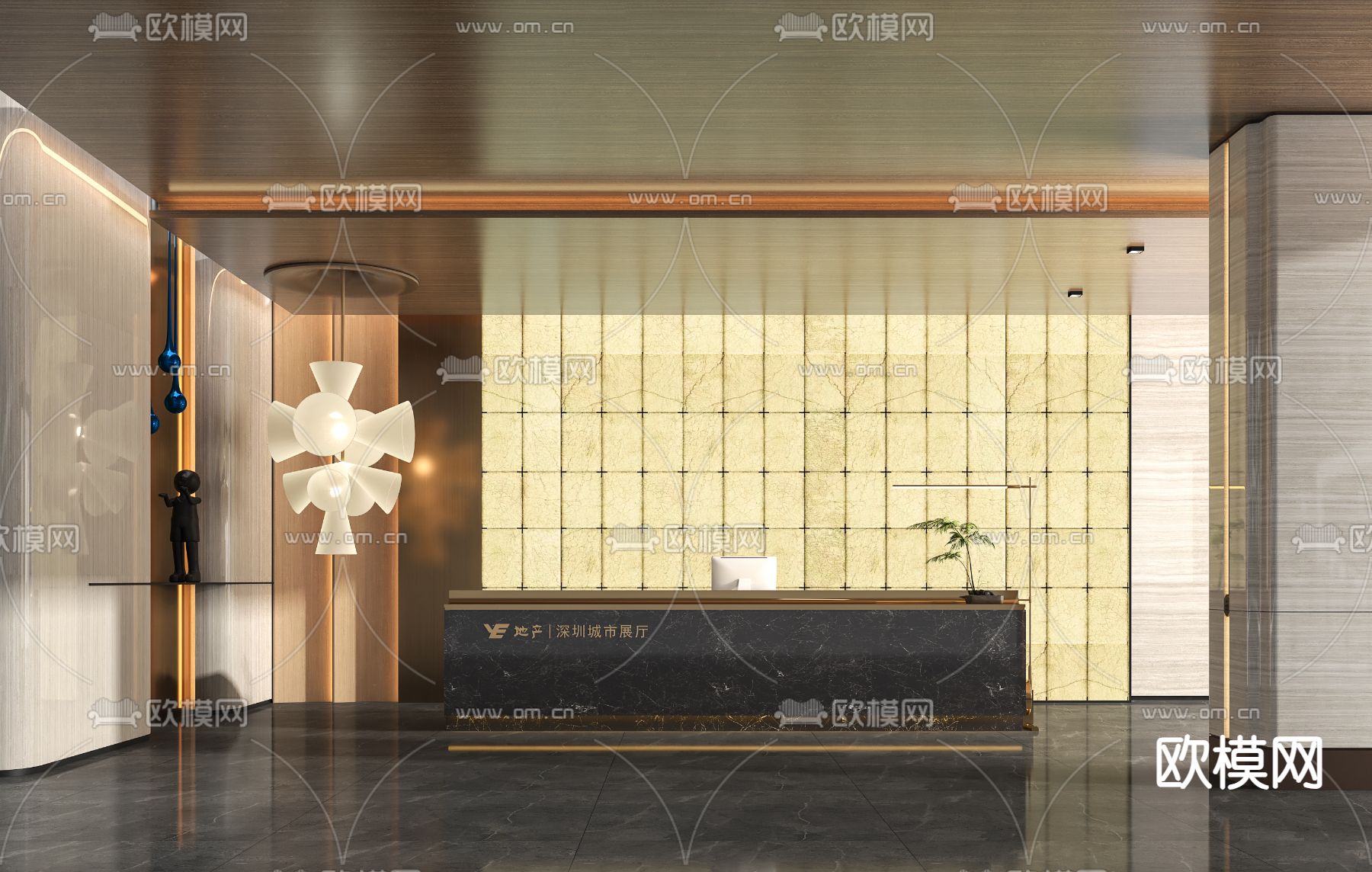 售楼处前台 接待台3d模型下载（渲染图1）