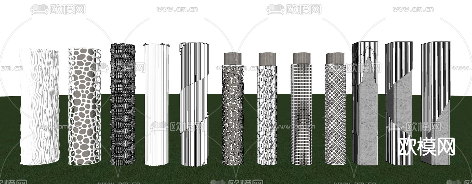 现代装饰柱 柱子 包柱su模型下载（渲染图2）