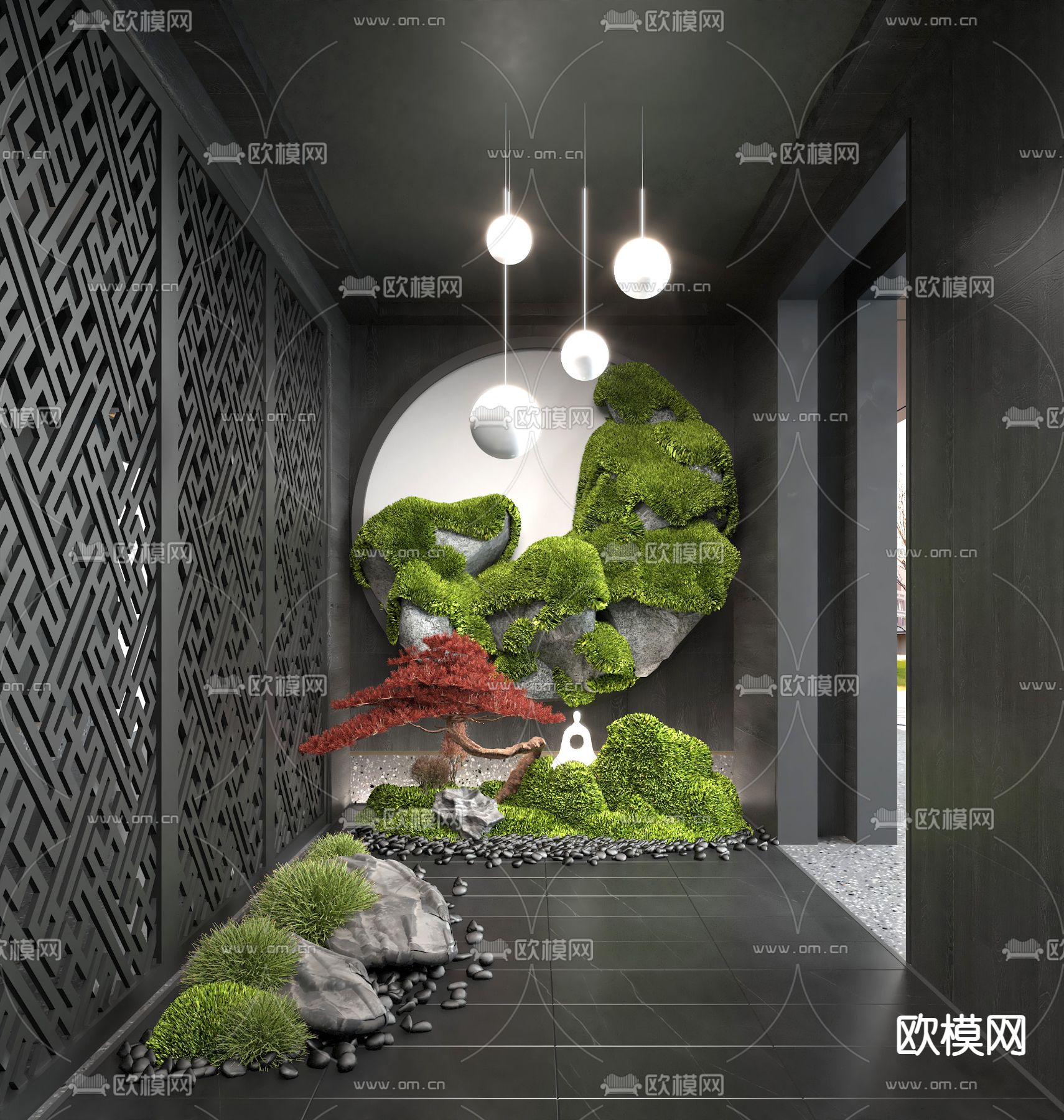景观小品 苔藓造景 假山墙3d模型下载