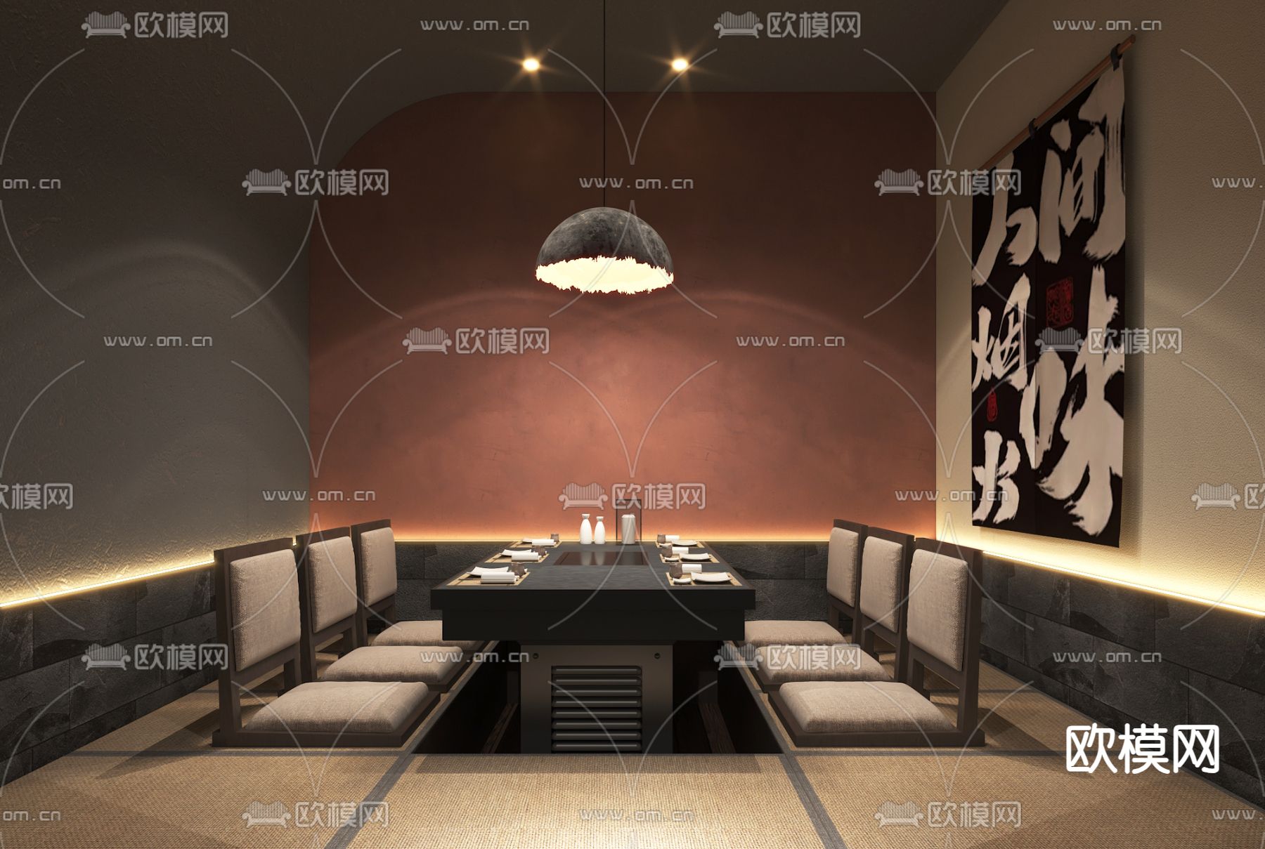 日式烧烤店包房 包间su模型下载（渲染图2）