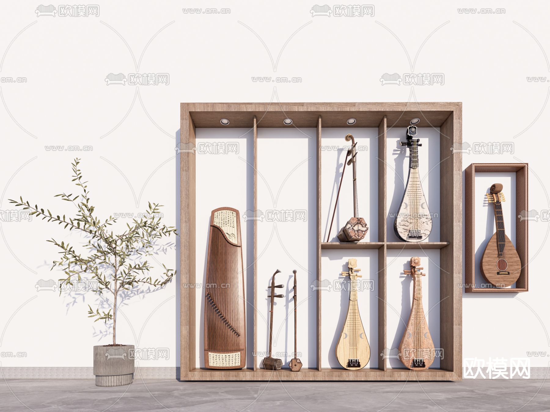 中式古筝 琵琶su模型下载（渲染图2）