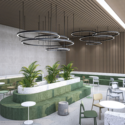  现代咖啡厅 餐饮卡座su模型 