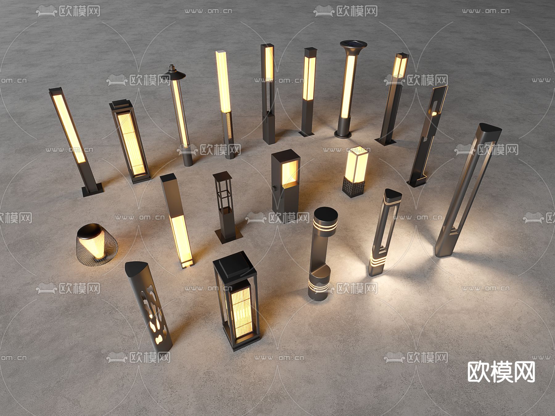 新中式户外灯 草坪灯 花园灯 庭院灯3d模型下载