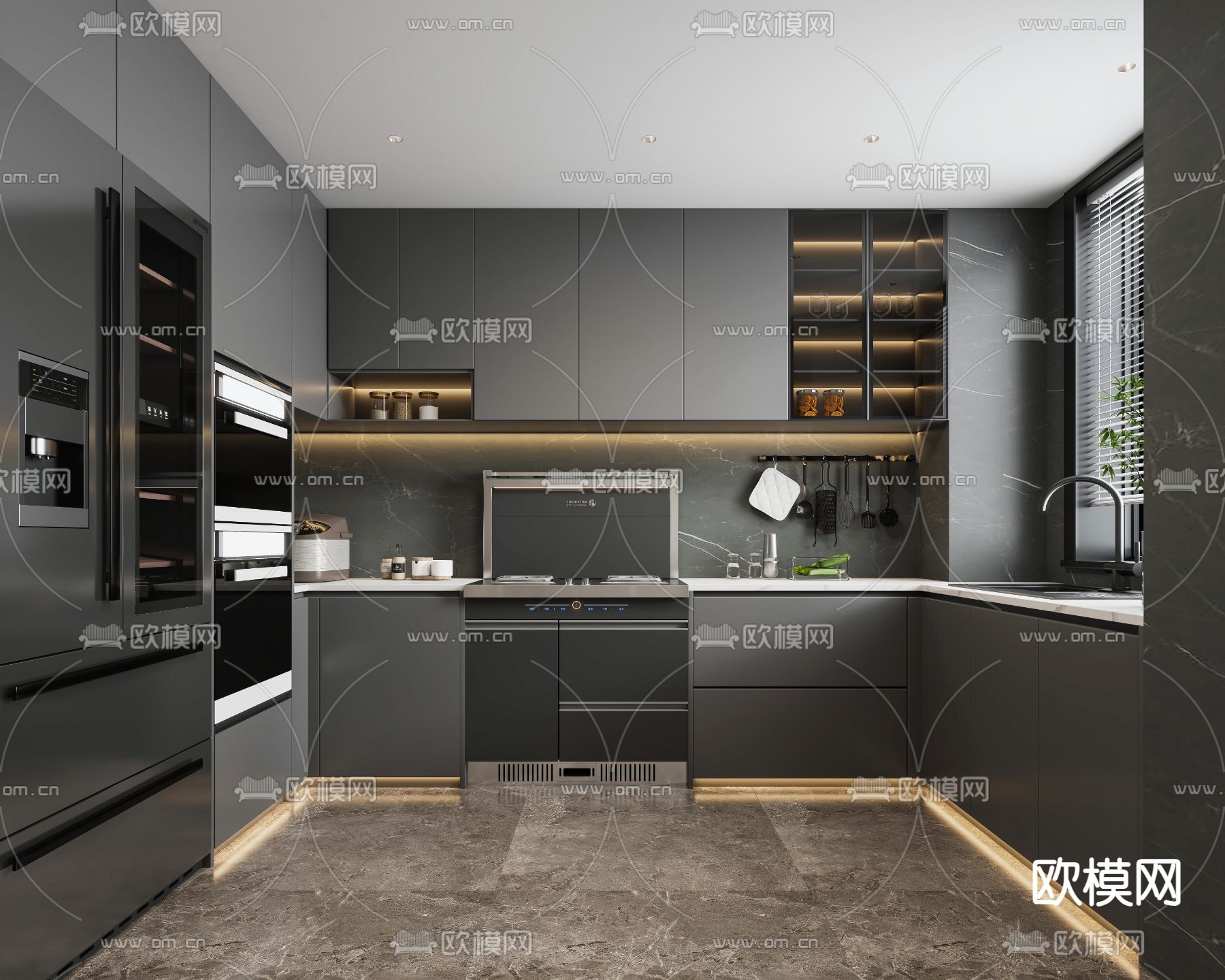暗黑风厨房 橱柜3d模型下载