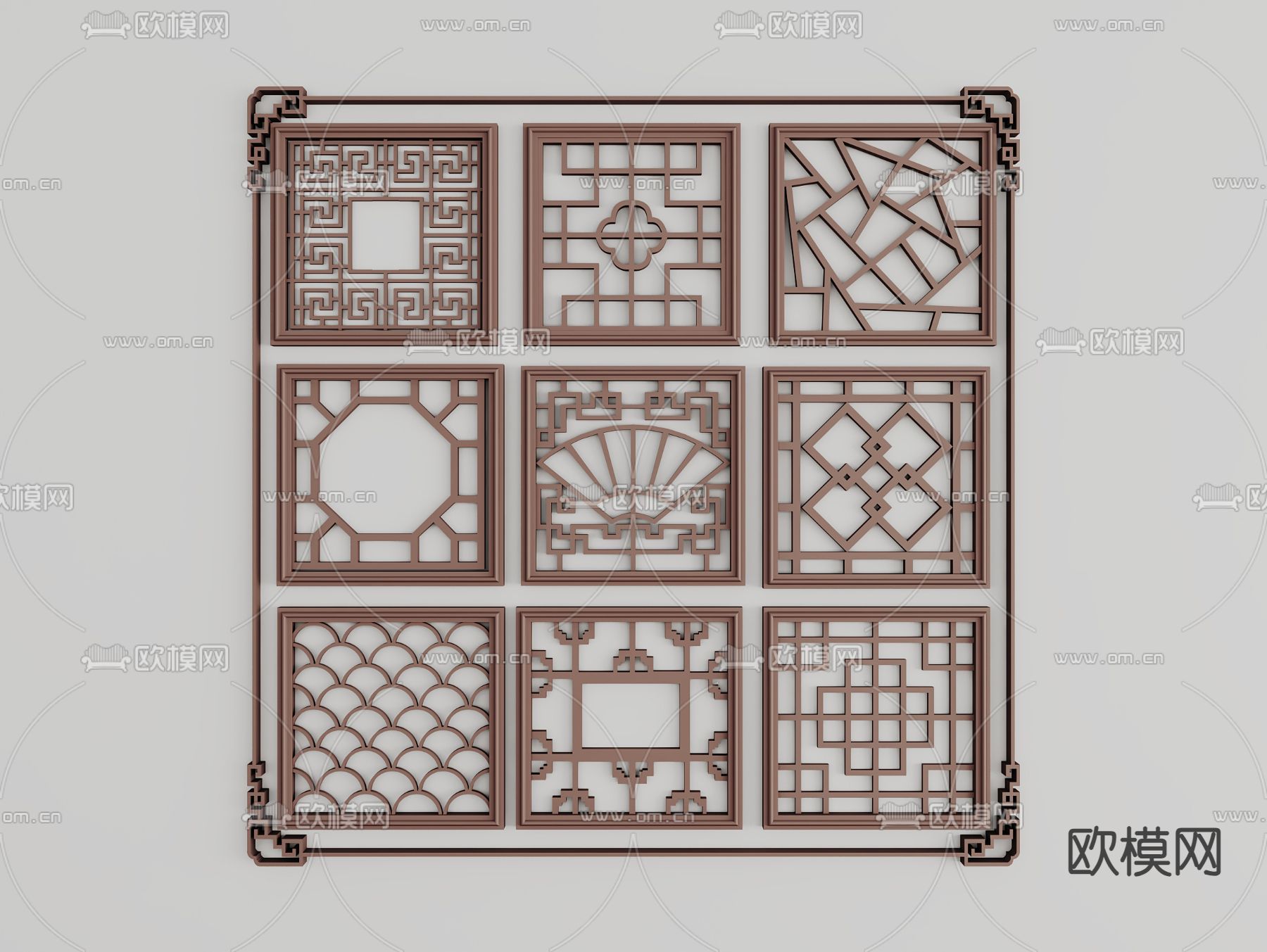 中式窗户 镂空窗花 窗格3d模型下载