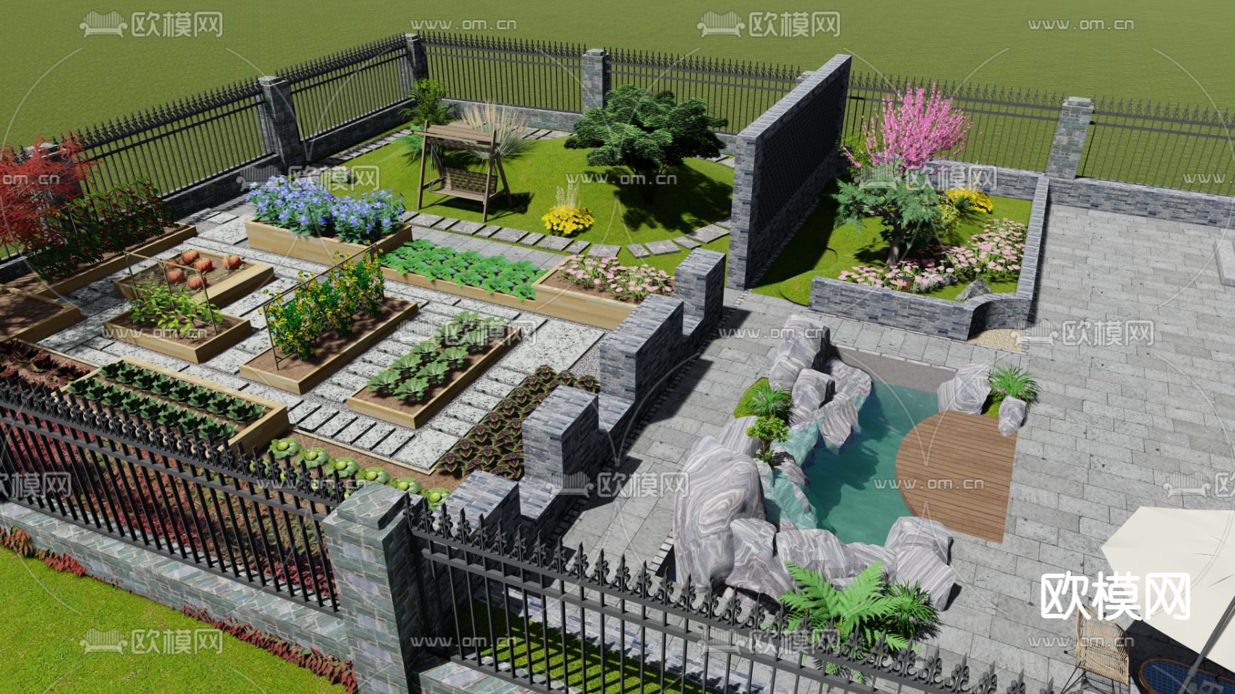 菜地景观 别墅庭院su模型下载（渲染图3）