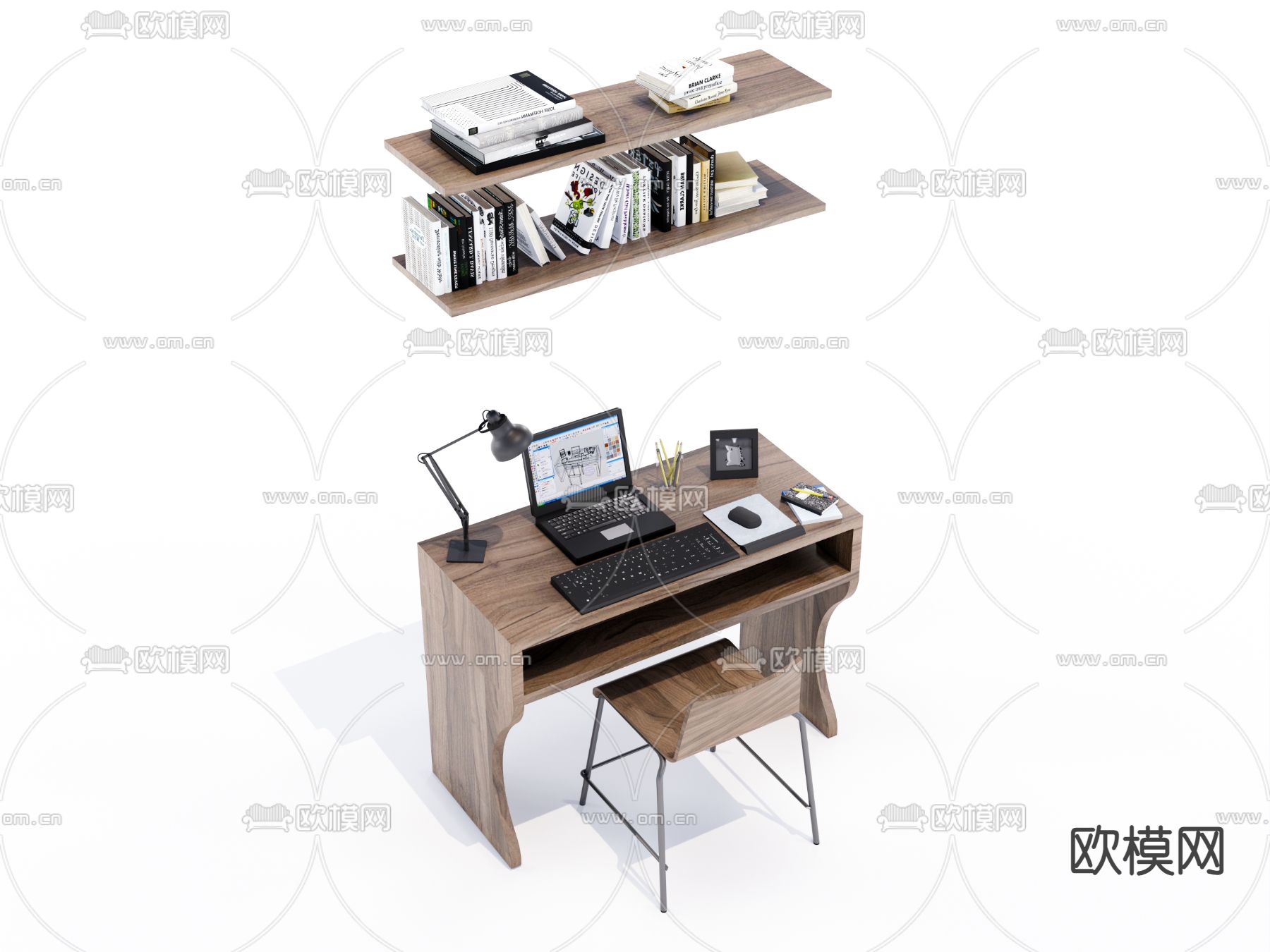 现代实木书桌椅su模型下载（渲染图3）