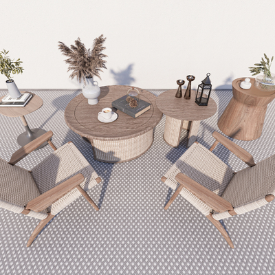  侘寂户外椅 藤编休闲椅su模型 