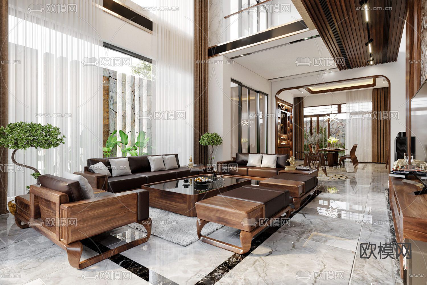 别墅客厅 别墅中空3d模型下载（渲染图2）