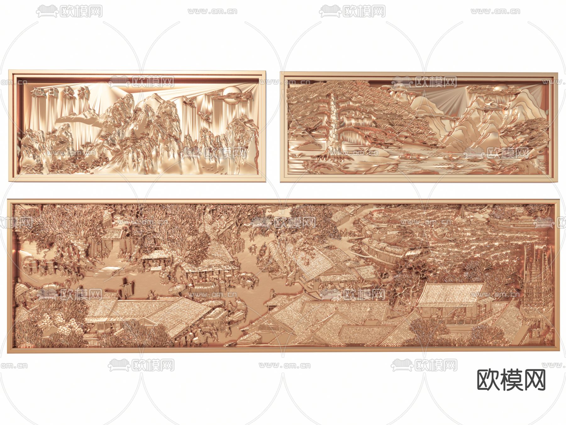 中式浮雕景墙 照壁墙su模型下载（渲染图2）