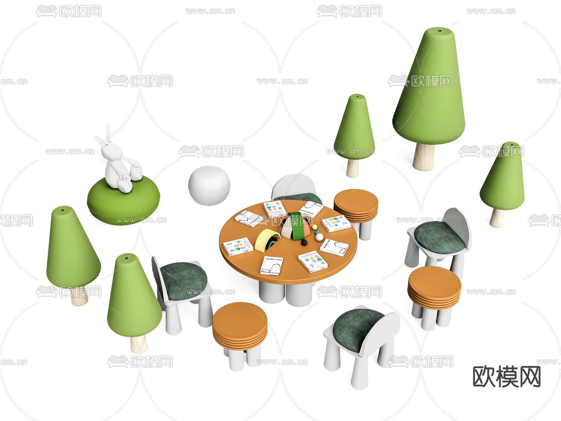 现代儿童桌椅su模型下载（渲染图2）