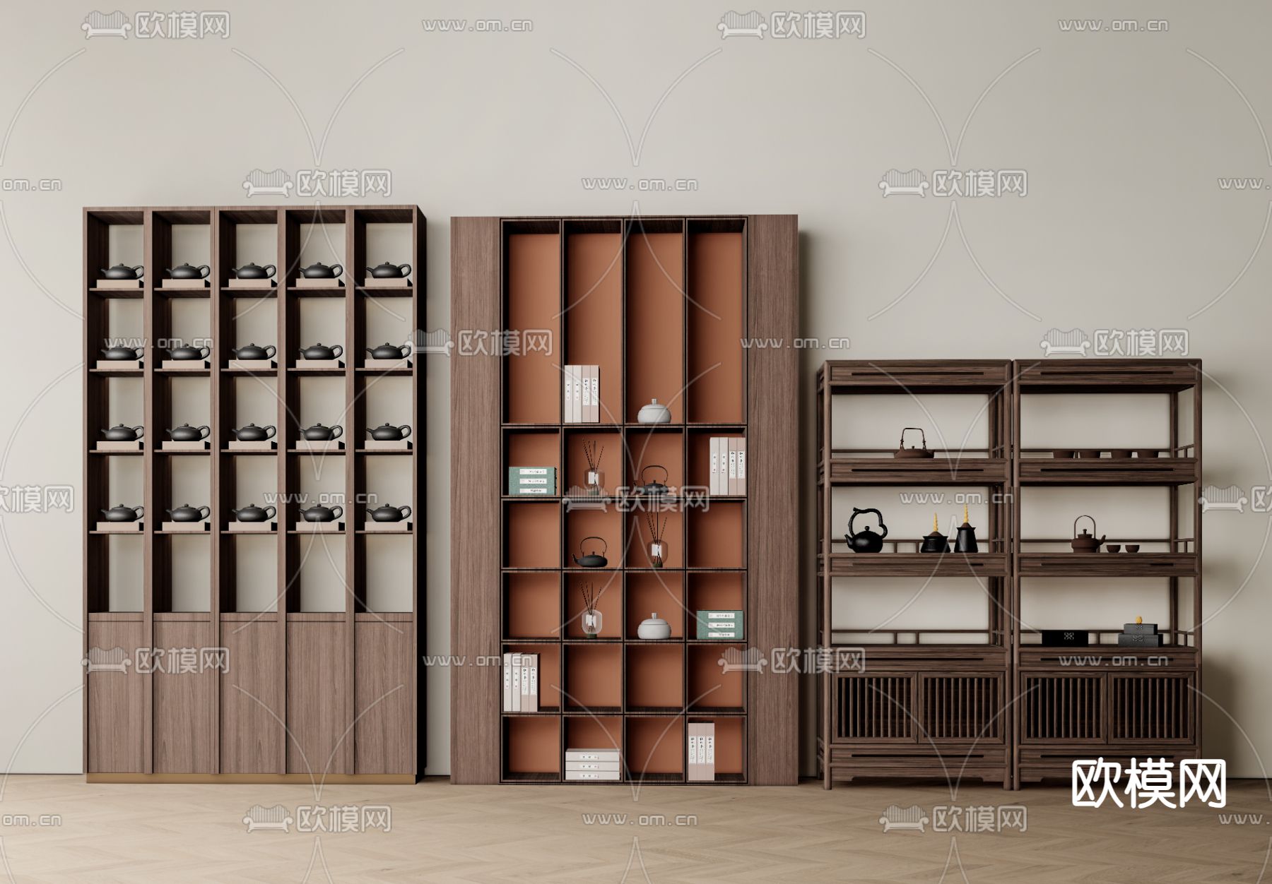 新中式茶柜su模型下载（渲染图2）