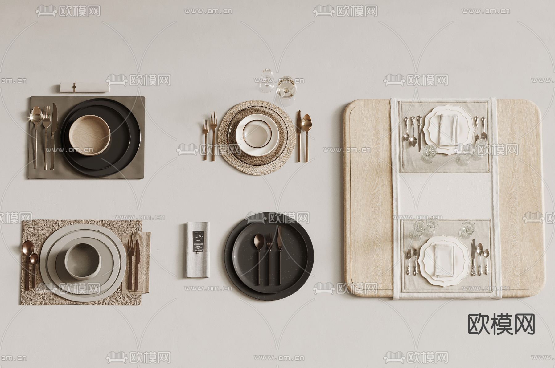 餐桌摆件 叉子 碟盘su模型下载（渲染图1）