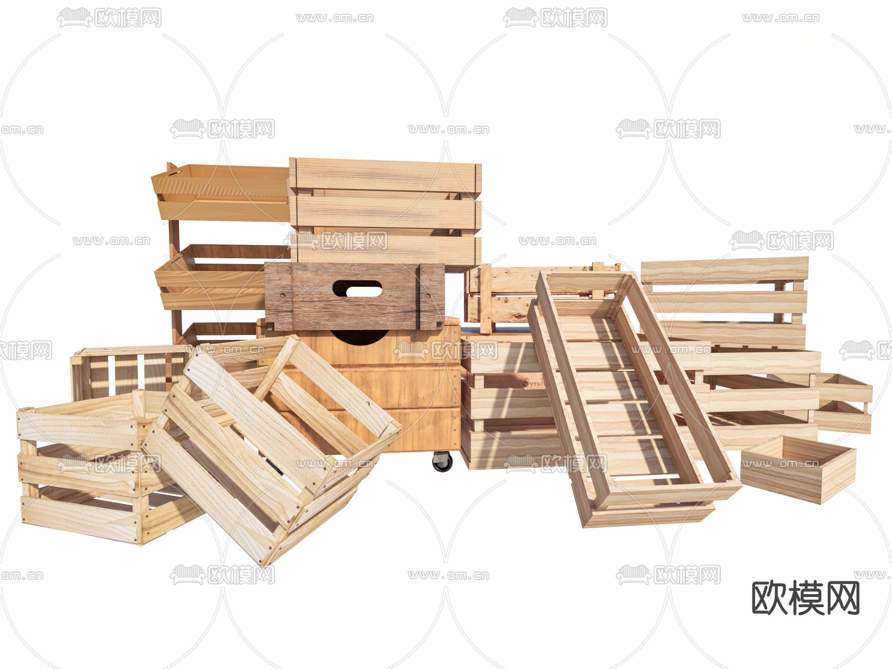 现代木箱子 快递箱 集装箱 货物箱su模型