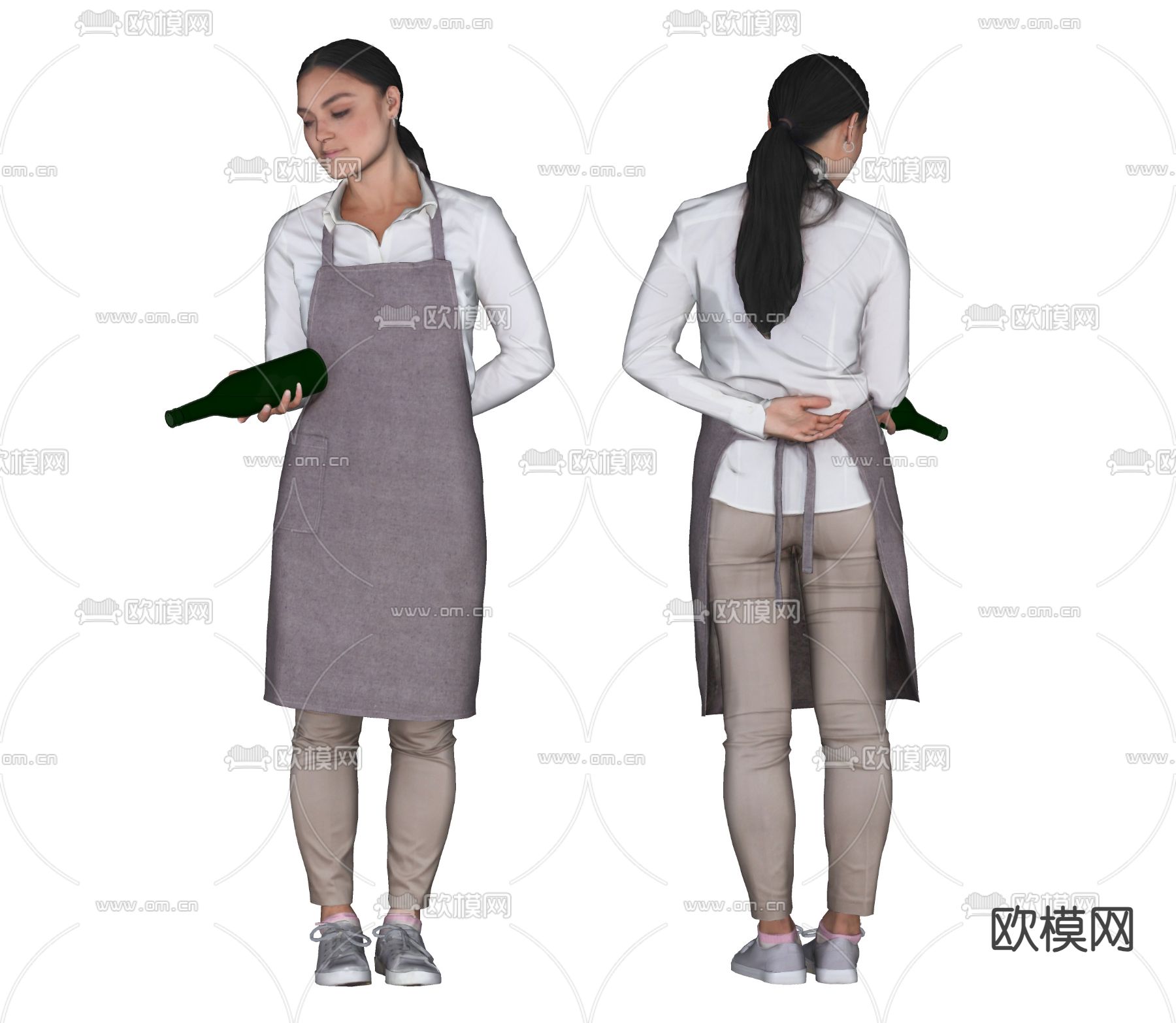 现代女服务员su模型下载（渲染图1）