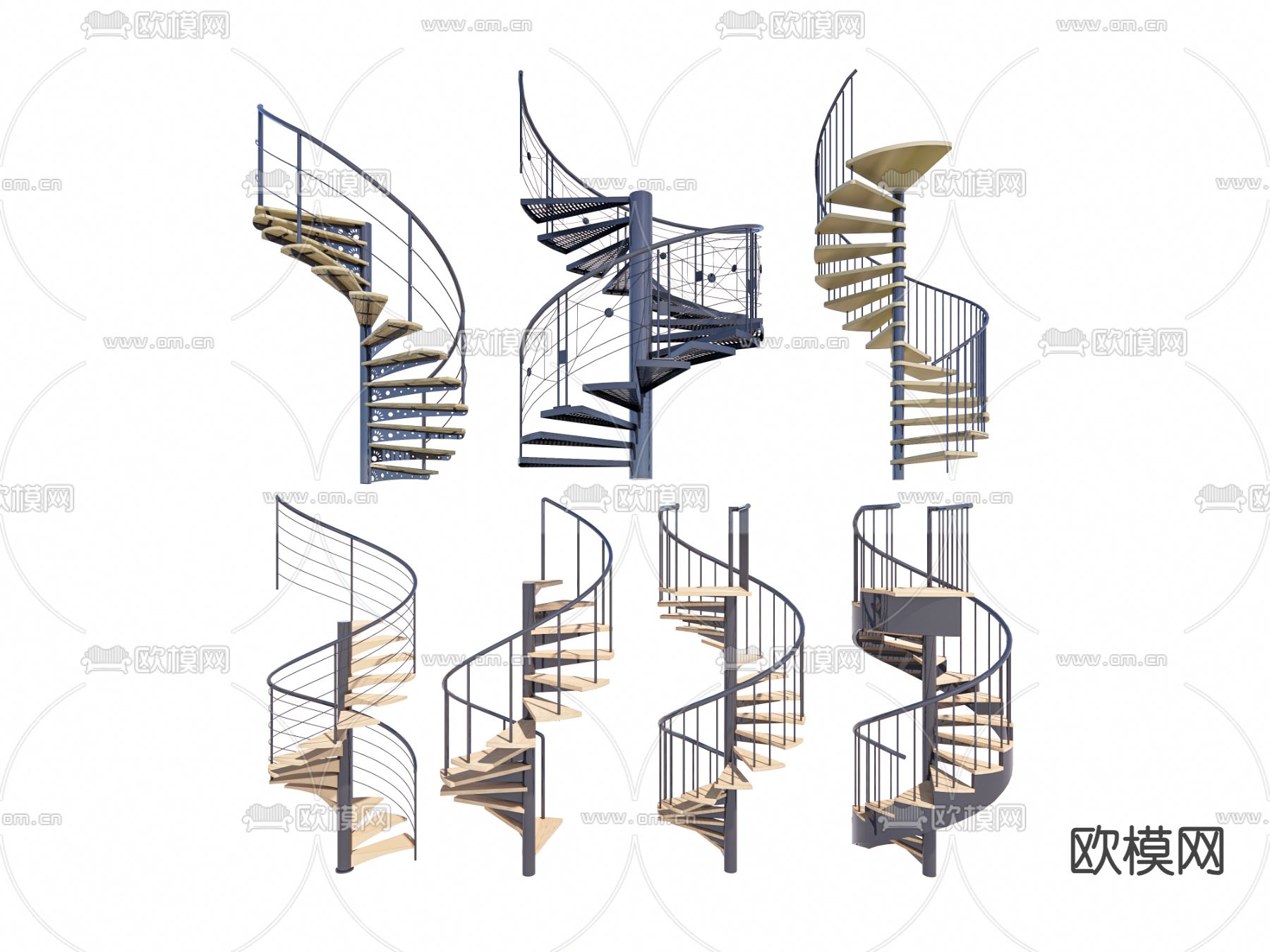 现代旋转楼梯 螺旋楼梯su模型下载（渲染图2）