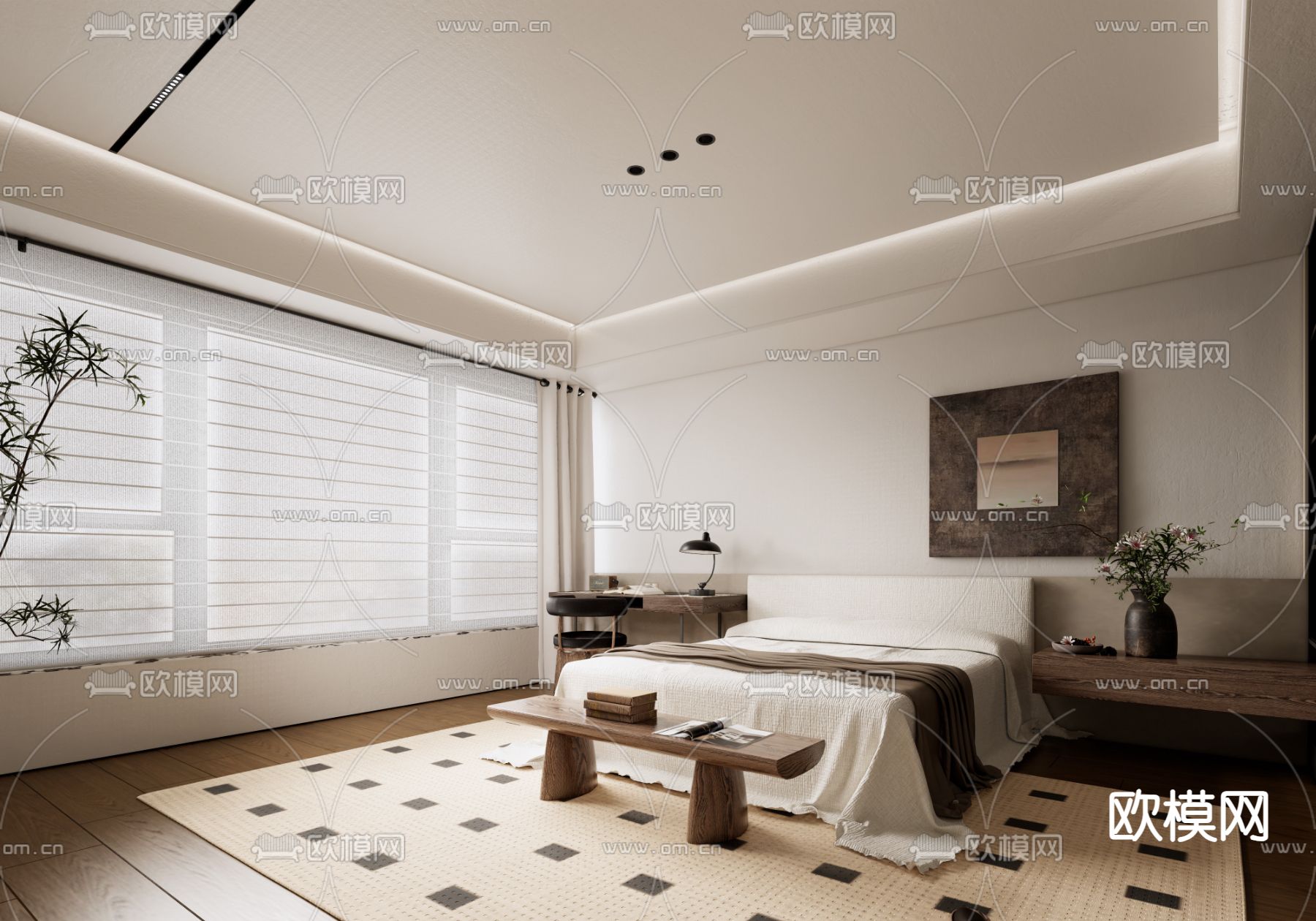 侘寂卧室su模型下载（渲染图2）