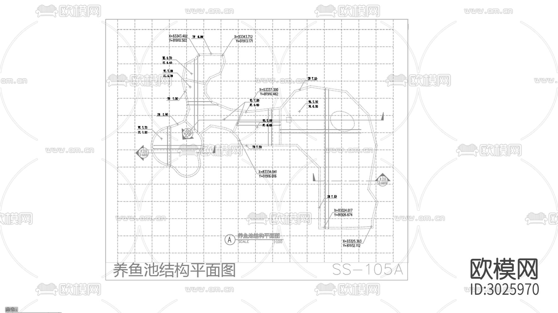 养鱼池 鱼池cad平面图下载（渲染图2）