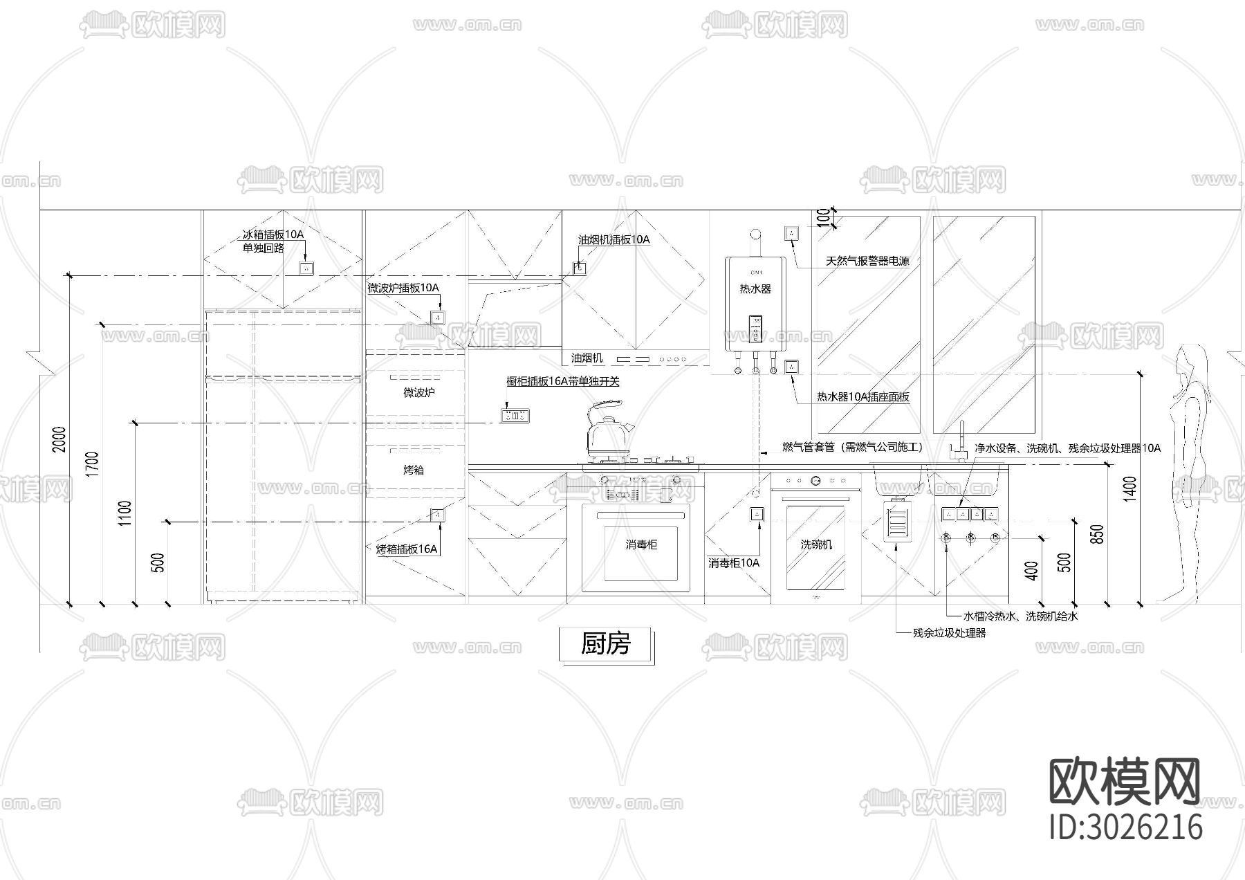 全屋水电插座定位cad图库下载（渲染图3）