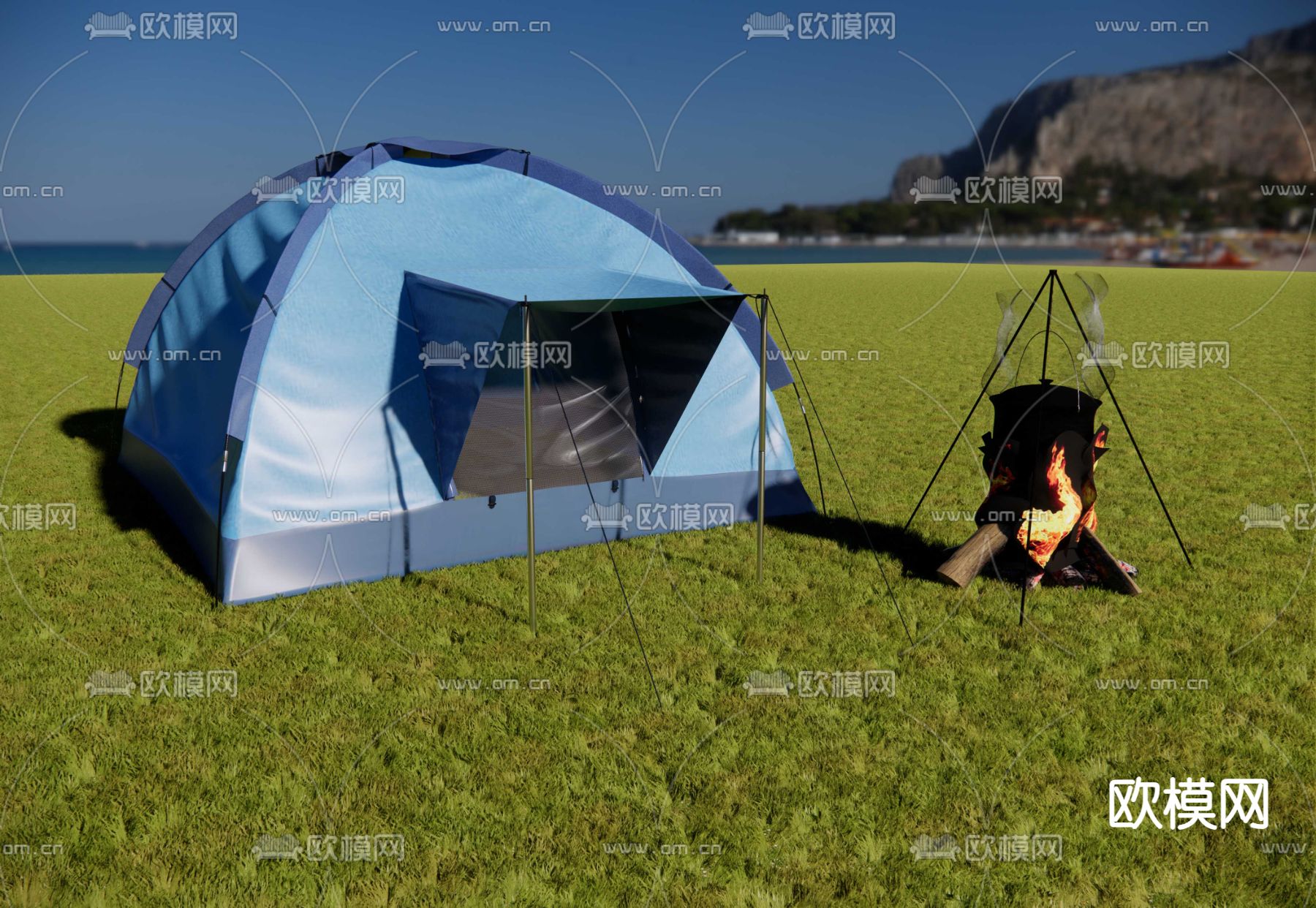 露营帐篷 篝火 烧水壶su模型下载（渲染图2）