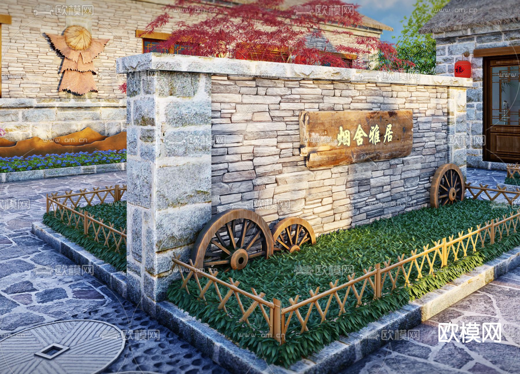 中式乡村民宿su模型下载（渲染图4）